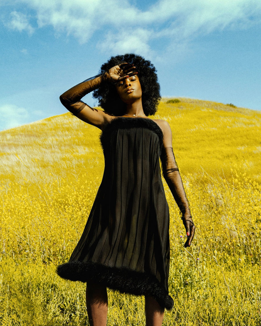 Eve - The Fur Trimmed, Sheer Strapless Dress by Sholayid Eve - The Fur Trimmed, Sheer Strapless Dress by Sholayid